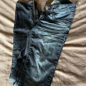 Garage Dark Wash Skinny Denim Jegging W/Brass Ankle Zip Detail